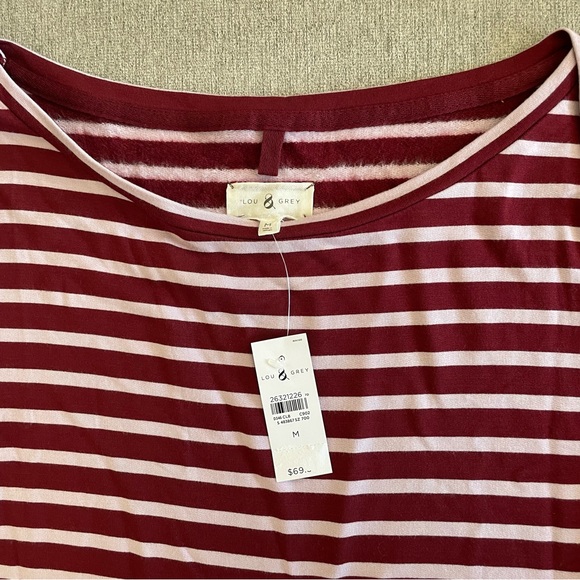 Lou & Grey Striped Signature Soft Boatneck Sweater Dress Burgundy & Pink Med NEW - Picture 4 of 5